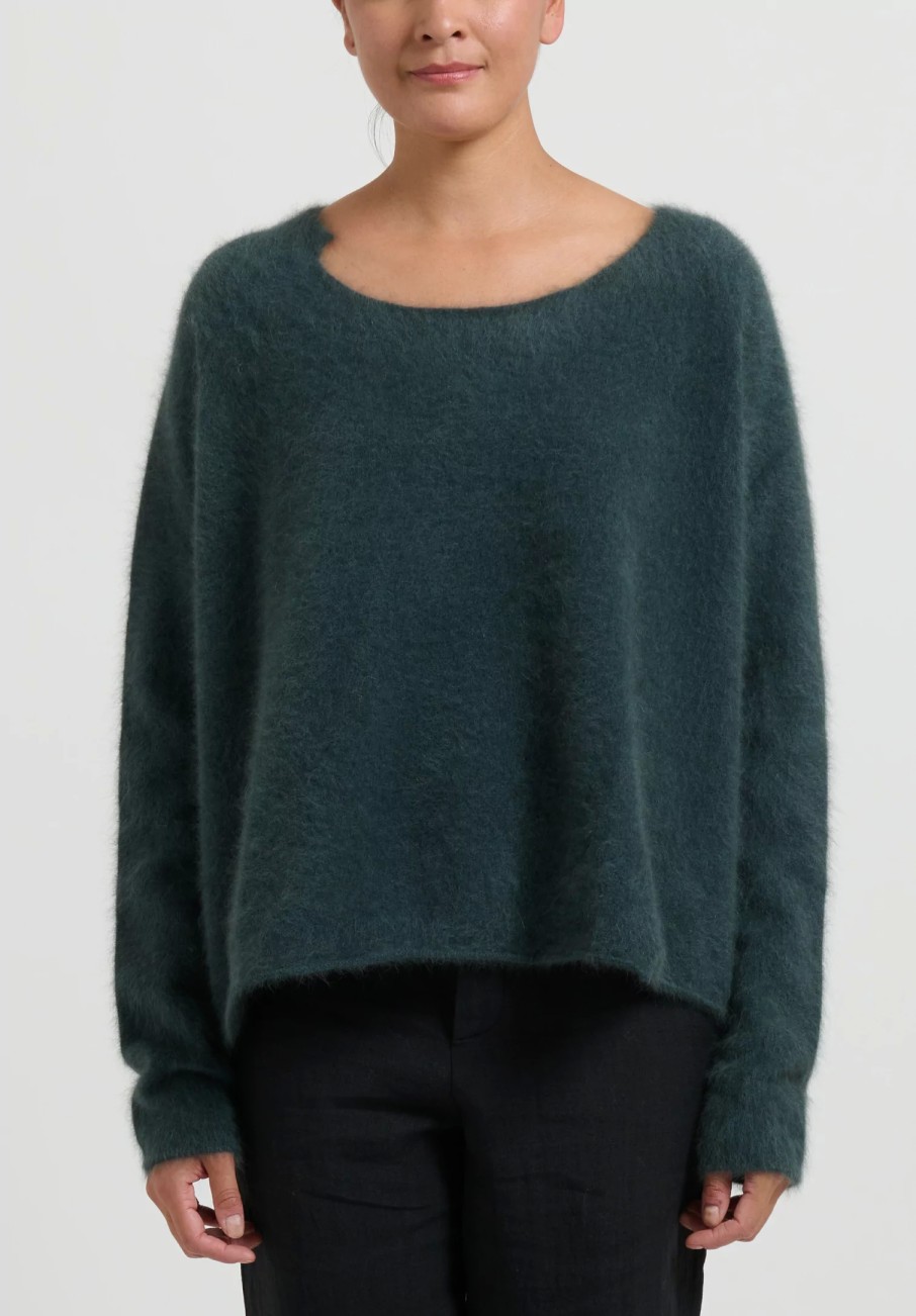 Rundholz Knitwear | Raccoon Hair Short Crewneck Sweater In Kobalt Green