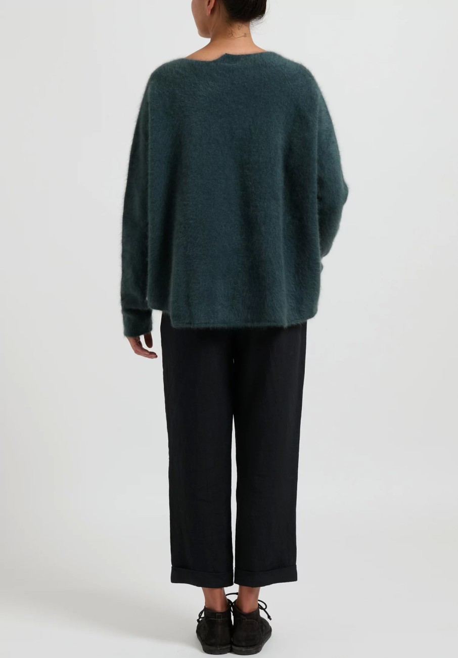 Rundholz Knitwear | Raccoon Hair Short Crewneck Sweater In Kobalt Green