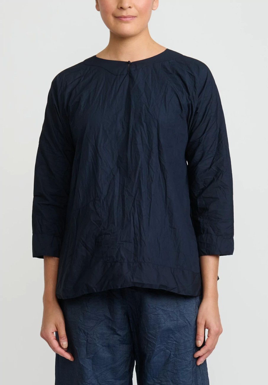 Daniela Gregis Tops | Washed Cotton Olma Riflesso Rossela Top In Navy Blue