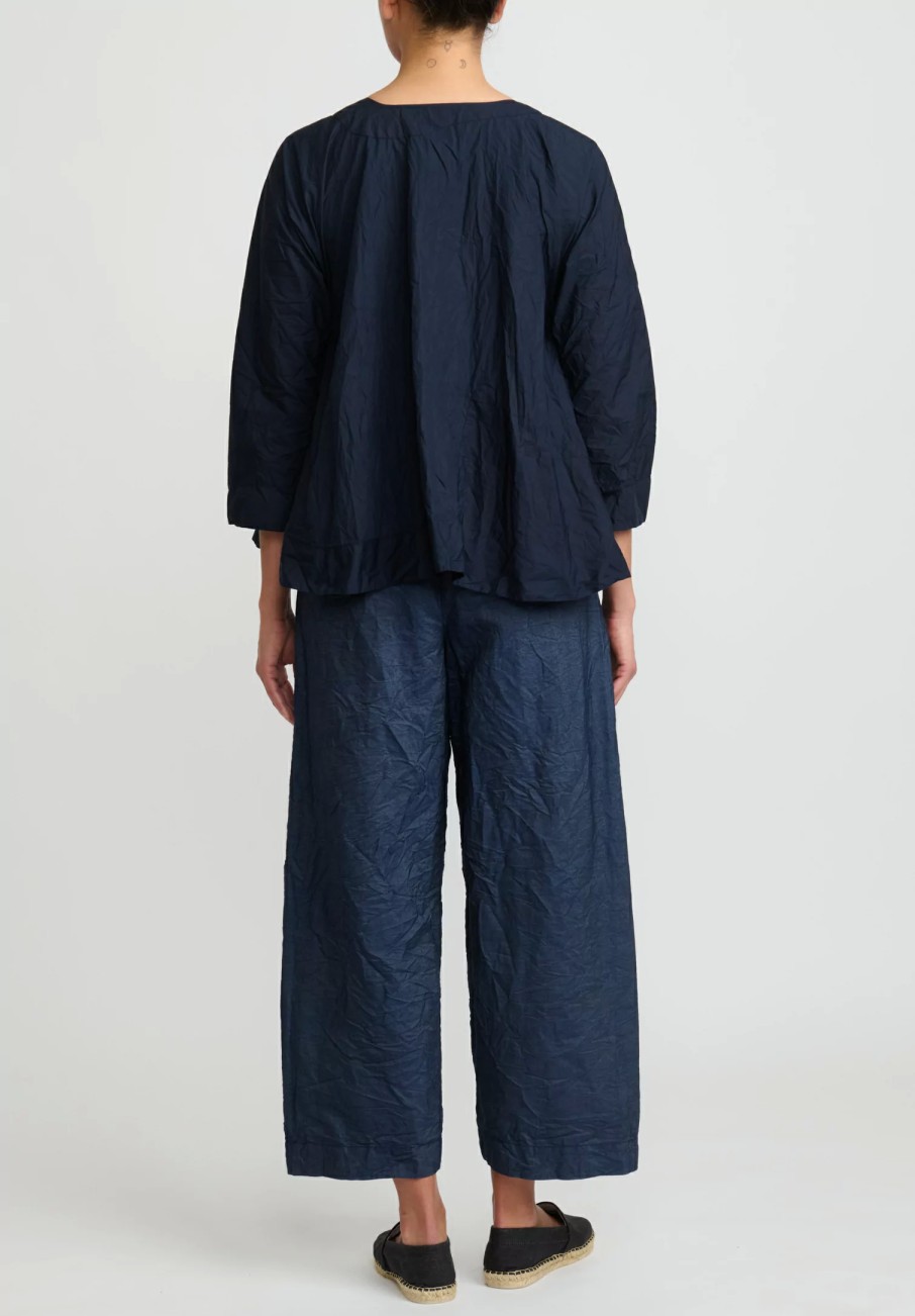 Daniela Gregis Tops | Washed Cotton Olma Riflesso Rossela Top In Navy Blue