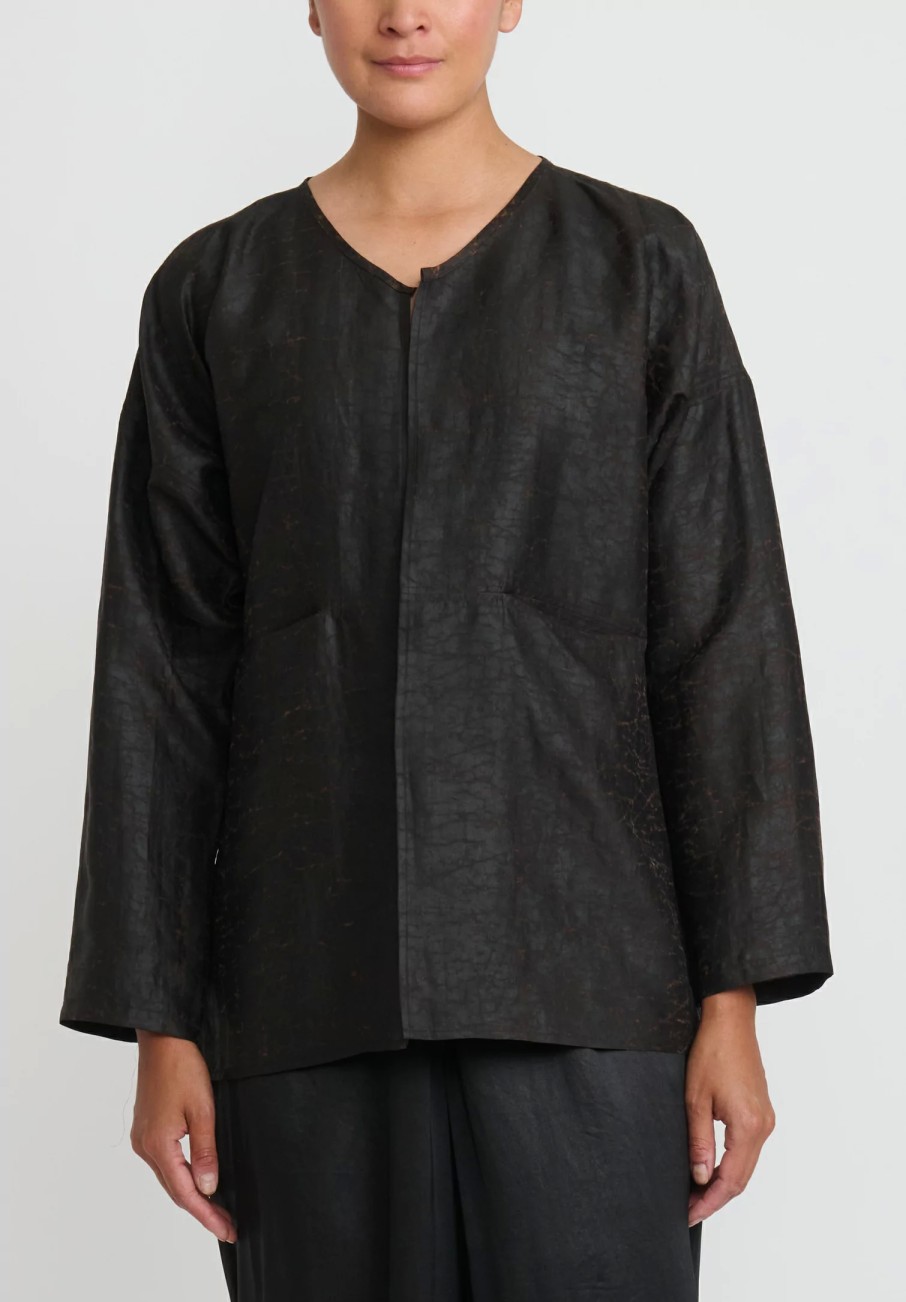 Noir Handmade Jackets | Cracked Mud Silk Short Jacket In Black & Brown