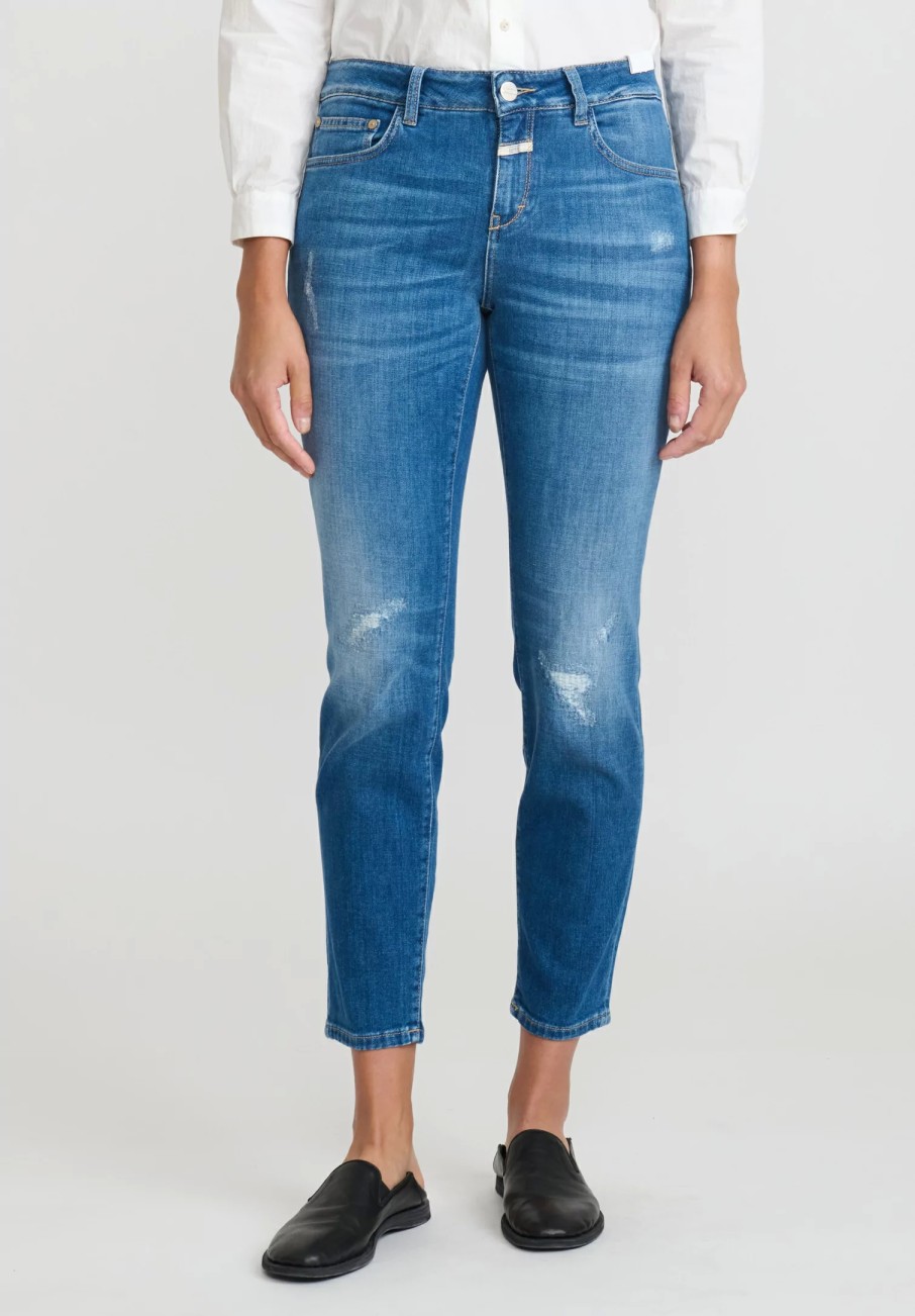 Closed Denim | Baker Mid-Rise Distressed Jeans In Mid Blue