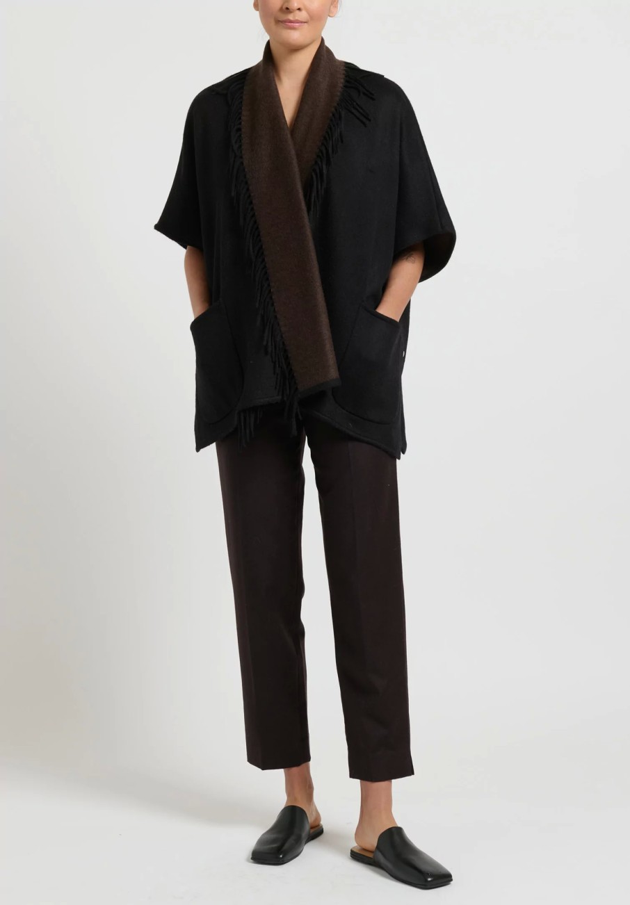 Alonpi Ponchos | Cashmere Ledor Giacchetta Double Tasche Jacket In Black & Brown