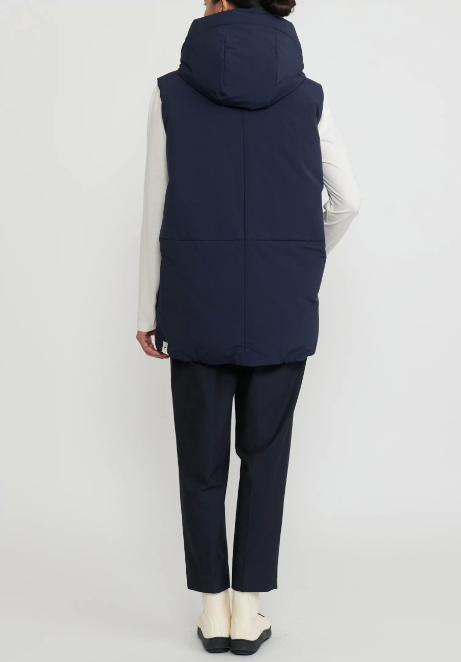 Jil Sander+ Outerwear | Jil Sander Long Hooded Down Gilet Vest In Navy Blue