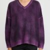 Avant Toi Knitwear | Hand-Painted Brushed Cashmere Maglia V-Neck Sweater In Nero Orchid Purple