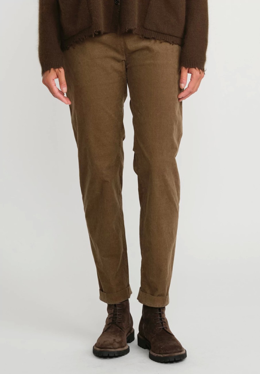 Rundholz Black Label Pants | Cotton Corduroy Skinny Stretch Pants In Bronze Brown