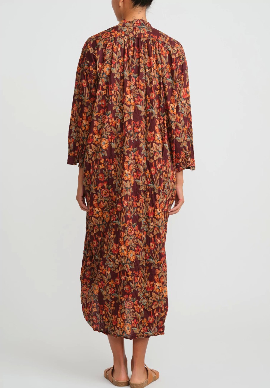 Daniela Gregis Dresses | Washed Cotton Long Kora Shirt Dress In Brown & Pink Flowers