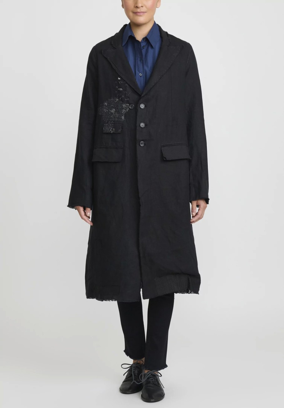 Umit Unal Coats & Dusters | Linen Long Duster Jacket In Black