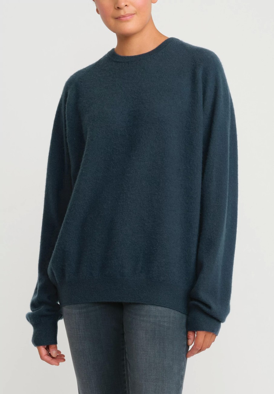 Frenckenberger Knitwear | Cashmere Boyfriend Round Neck Sweater In New Atlantis Blue