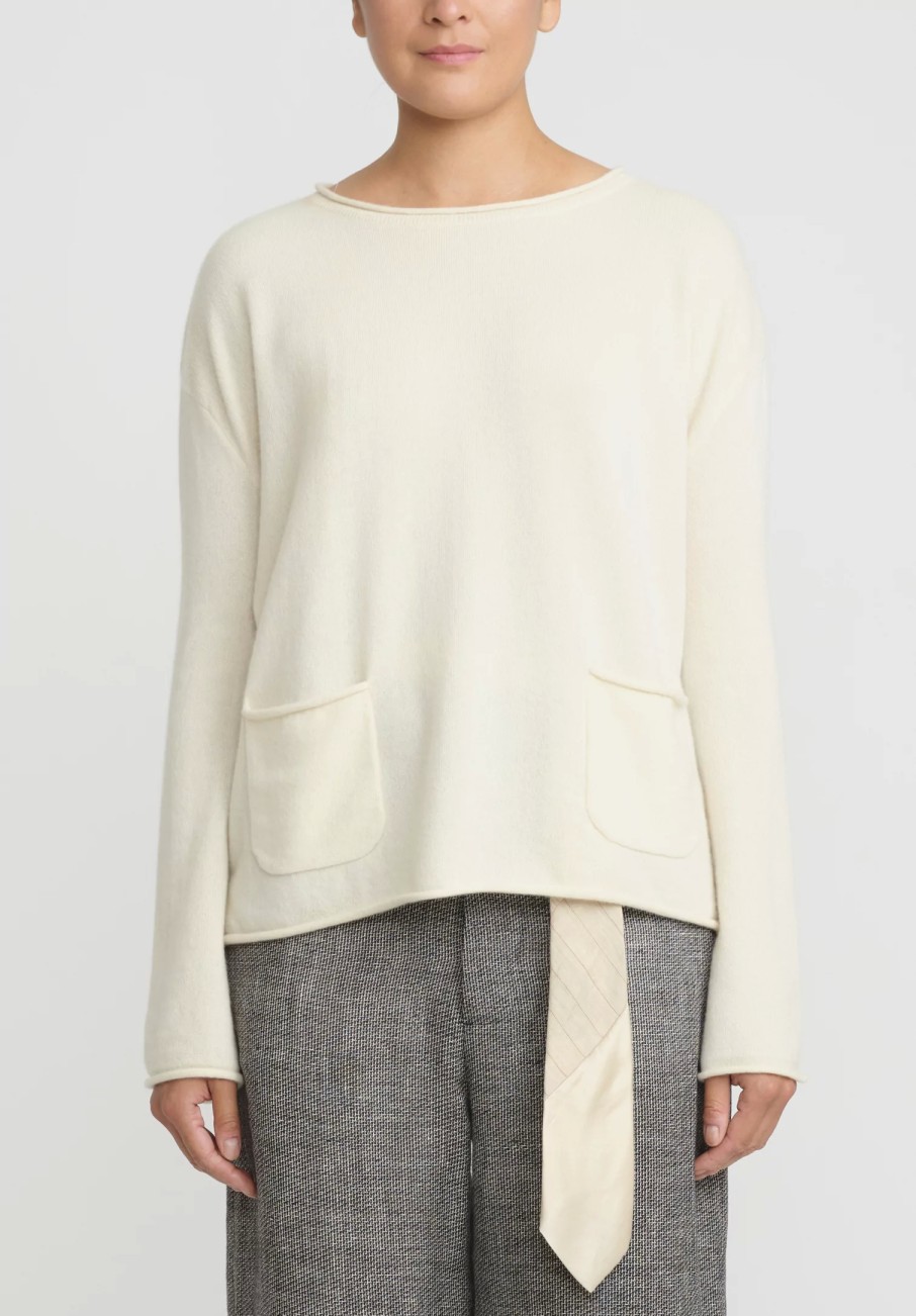 A Tentative Atelier Knitwear | Loro Piana Cashmere Loose Pocket Sweater In Off White