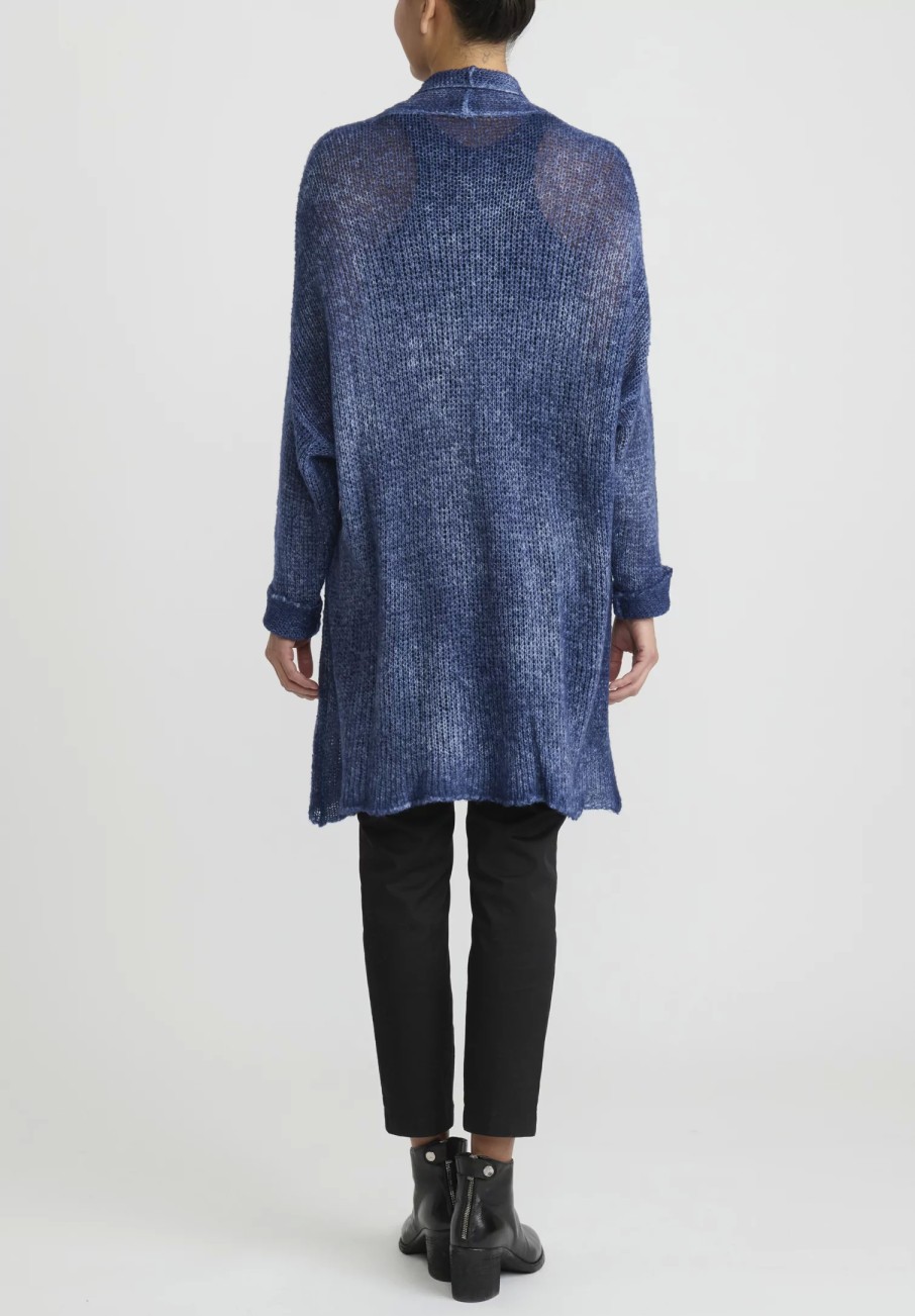 Avant Toi Knitwear | Hand-Painted Cashmere & Silk Loose Knit Cardigan In Midnight Blue