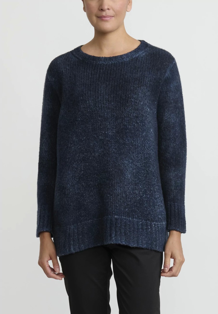 Avant Toi Knitwear | Hand-Painted Side Slit Sweater In Nero Lake Blue