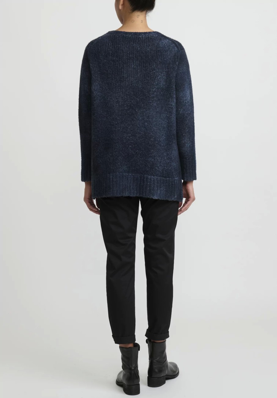 Avant Toi Knitwear | Hand-Painted Side Slit Sweater In Nero Lake Blue