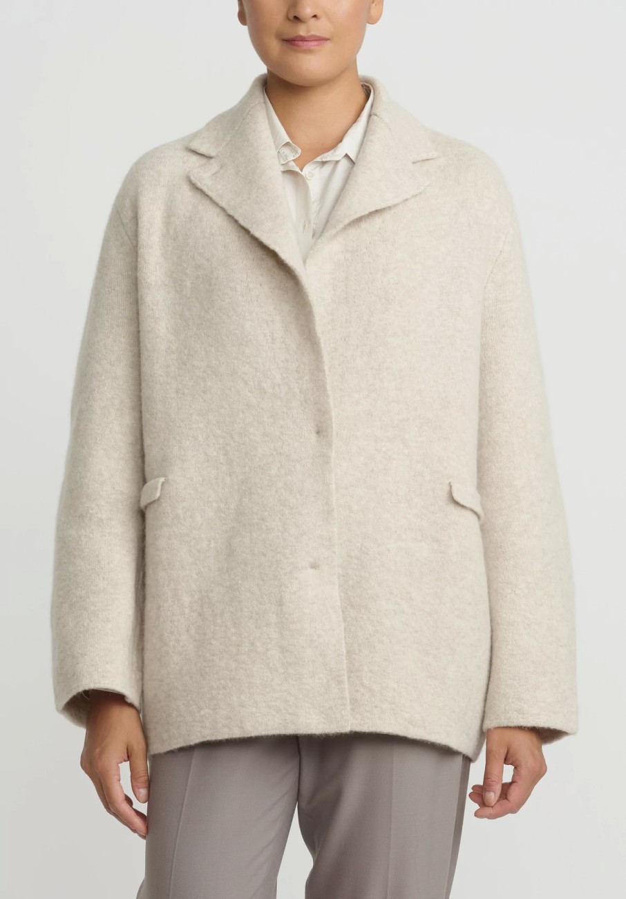 Boboutic Jackets | Cashmere & Silk Knit Jacket In Natural White