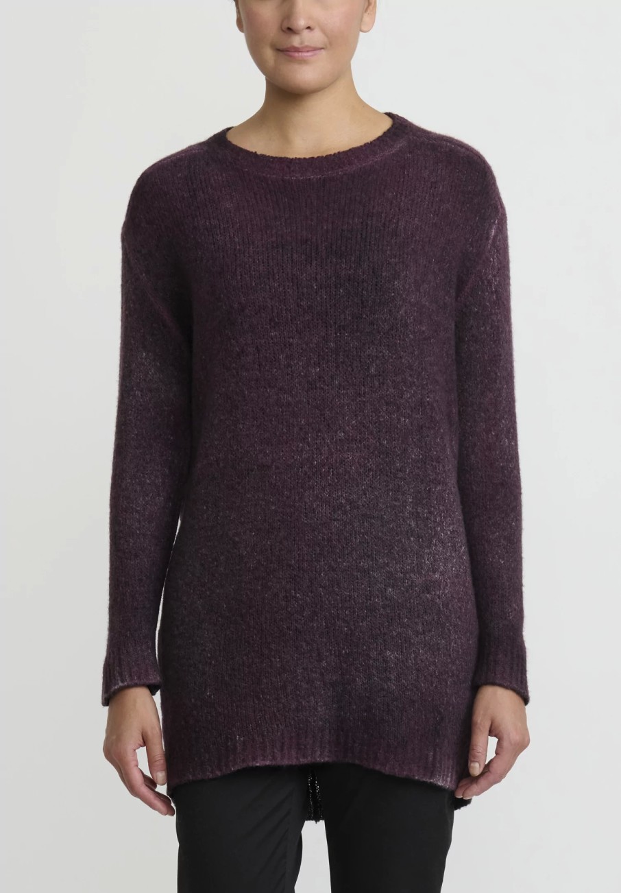 Avant Toi Knitwear | Hand-Painted Long Cashmere Sweater In Nero Rhubarb Purple