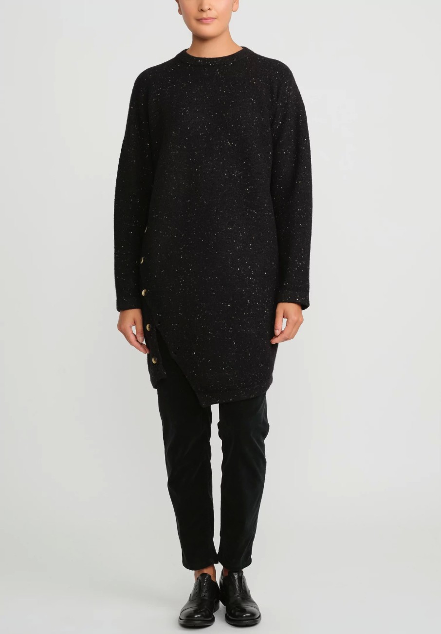 Lauren Manoogian Tunics | Merino Wool And Baby Alpaca Button Tunic In Black Melange & White Fleck