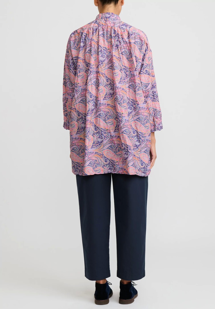 Daniela Gregis Tops | Washed Cotton Kora Top In Cachemire Blue, Orange & Violet Paisley