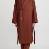 Lemaire Coats & Dusters | Twill Double Breasted Overcoat In Cherry Mahogany