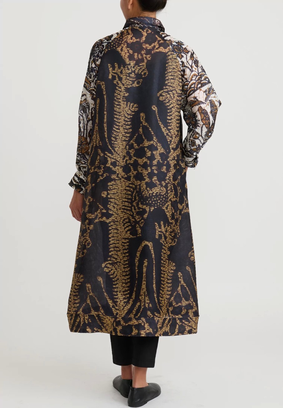 Biyan Decorative Coats | Silk Organza ''Heistia'' Coat In Golden Brown, Ecru & Blue