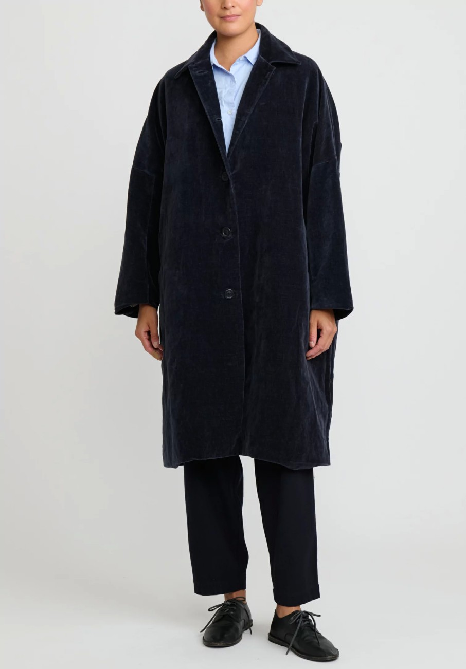 Casey Casey Coats & Dusters | Cotton Velvet Big Blobby Coat In Navy Blue