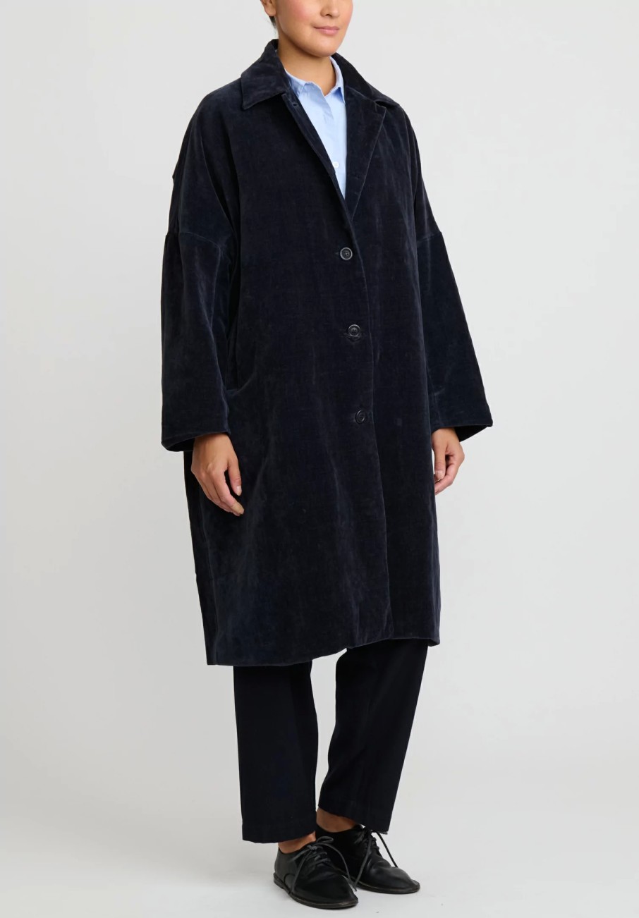 Casey Casey Coats & Dusters | Cotton Velvet Big Blobby Coat In Navy Blue