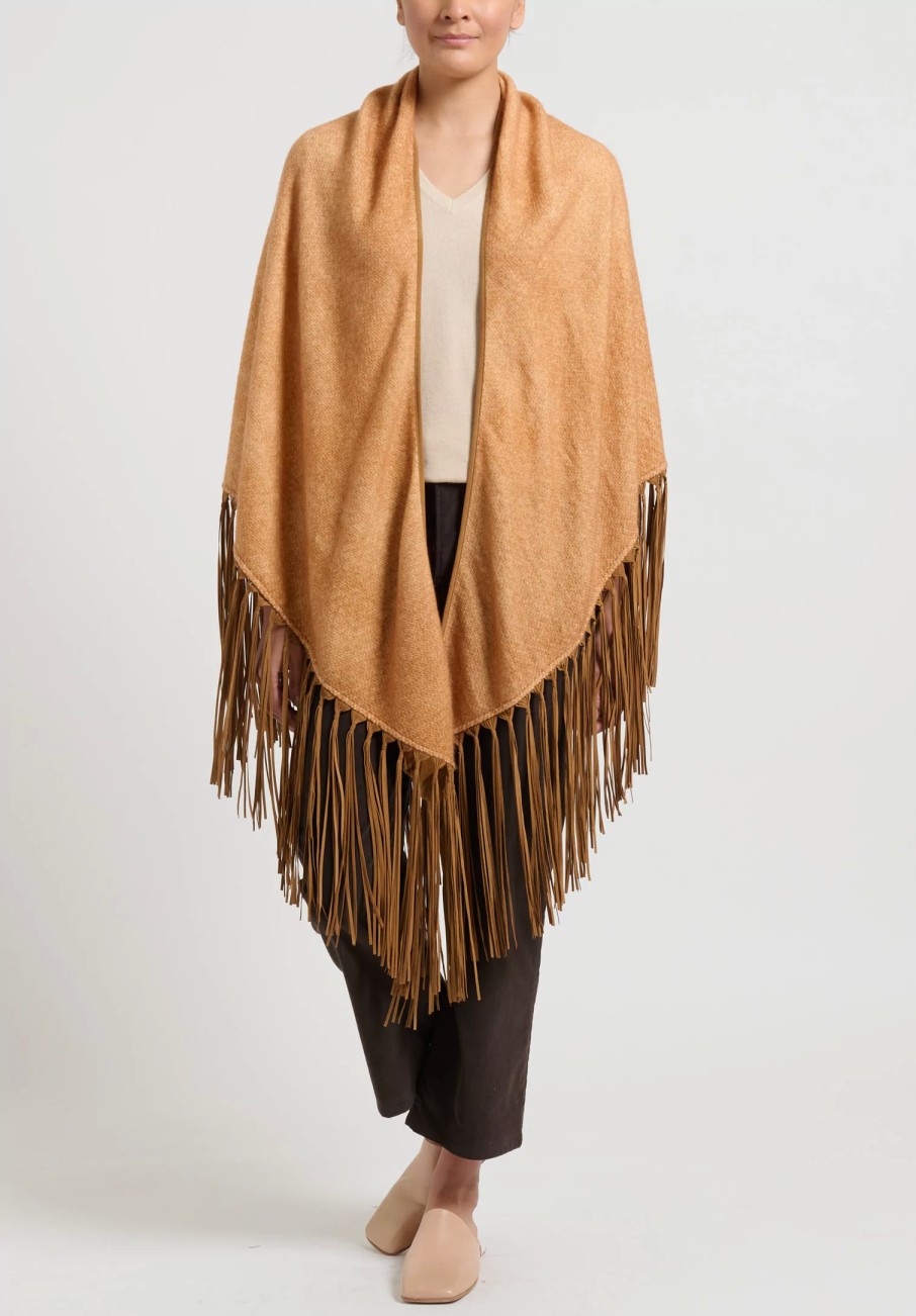 Alonpi Ponchos | Cashmere ''Fabia Stola'' Triangolo Bordo Cape In Caramel Brown