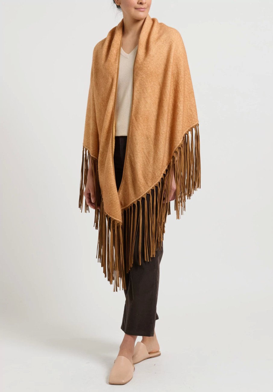 Alonpi Ponchos | Cashmere ''Fabia Stola'' Triangolo Bordo Cape In Caramel Brown