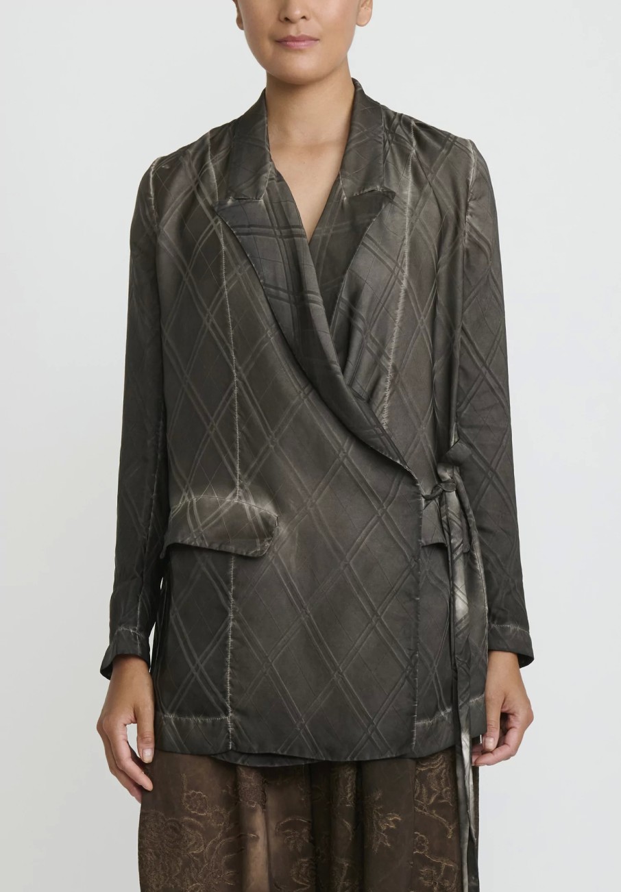 Uma Wang Jackets | Silk Khloe Jacket In Grey Brown Check