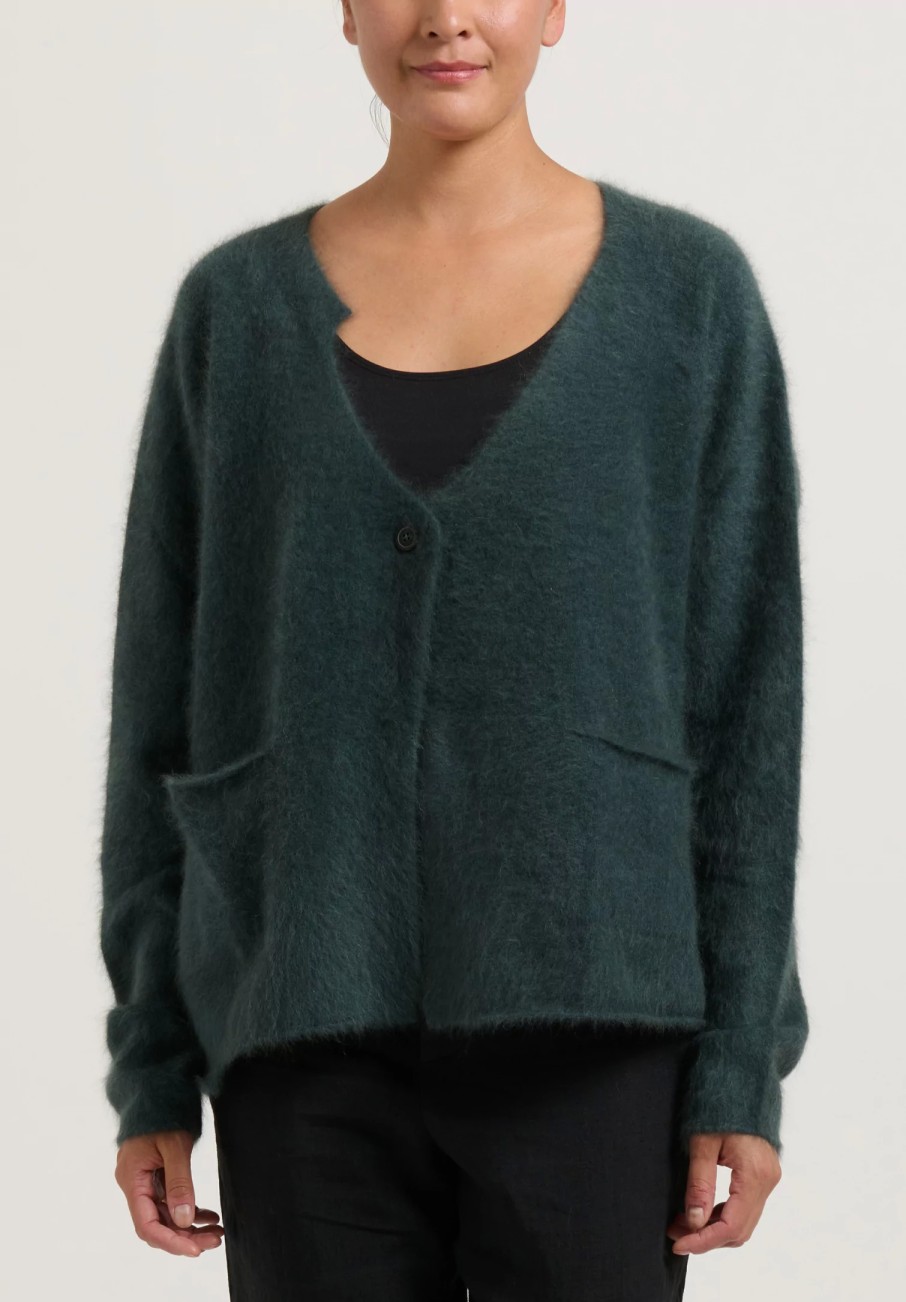 Rundholz Knitwear | Racoon Hair Knit Cardigan In Kobalt Moss Green