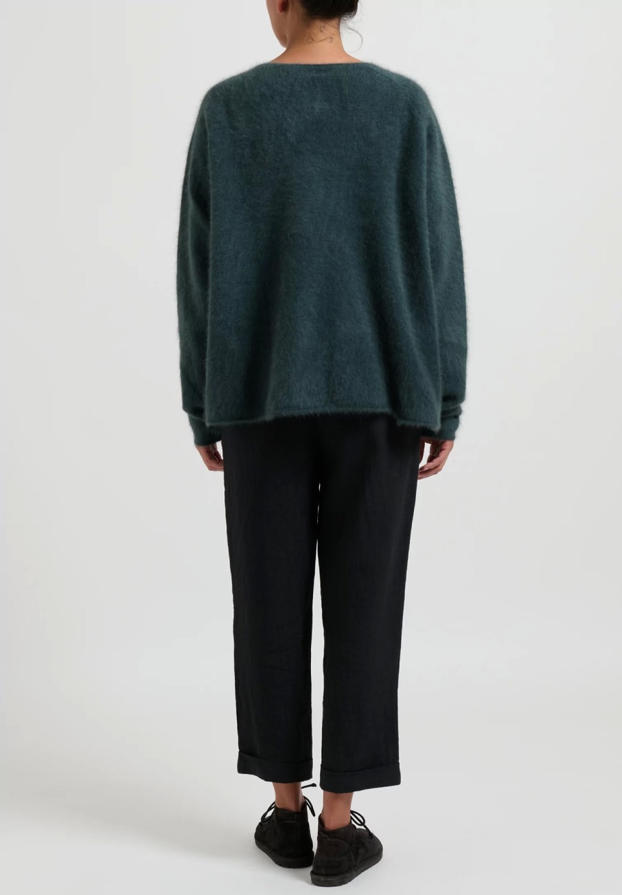 Rundholz Knitwear | Racoon Hair Knit Cardigan In Kobalt Moss Green