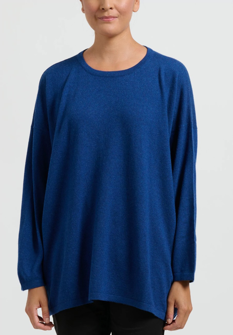 Hania New York Knitwear | Cashmere Sasha Long Crewneck In Noss Blue