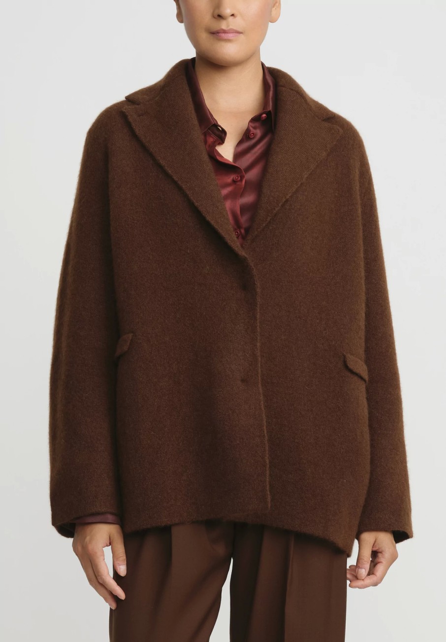 Boboutic Jackets | Cashmere & Silk Knit Jacket In Tobacco Brown