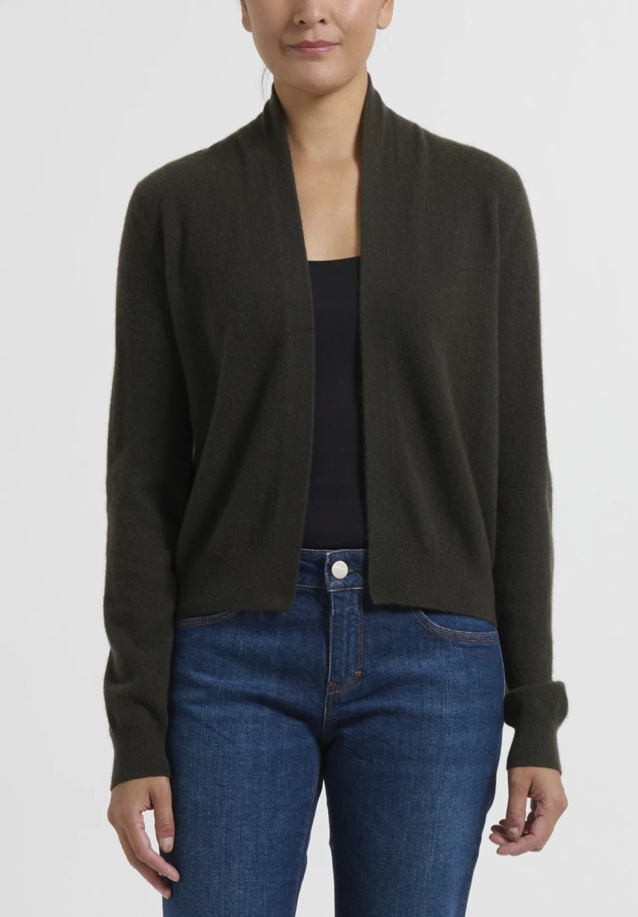 Frenckenberger Knitwear | Cashmere Mini Max Cardigan In Black Olive Green