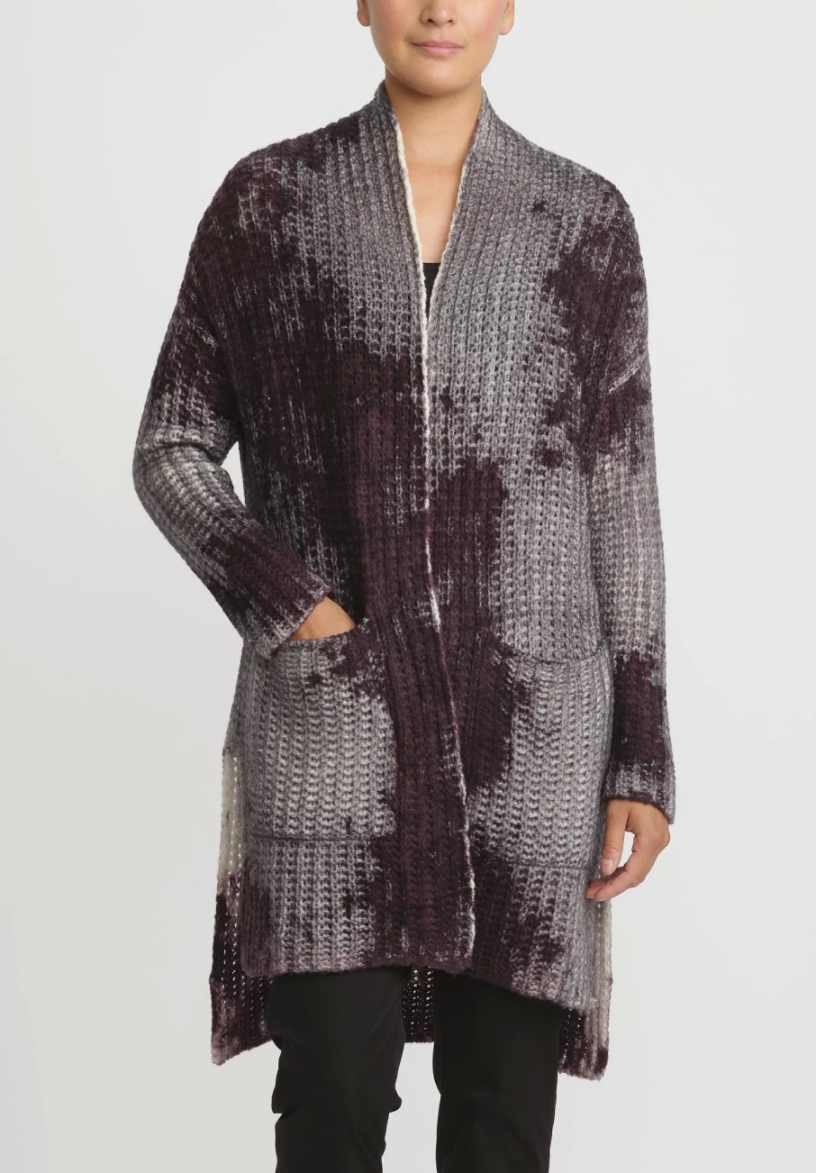 Avant Toi Knitwear | Hand-Painted Cashmere & Silk Square Knit Cardigan In Nero Seppia Purple