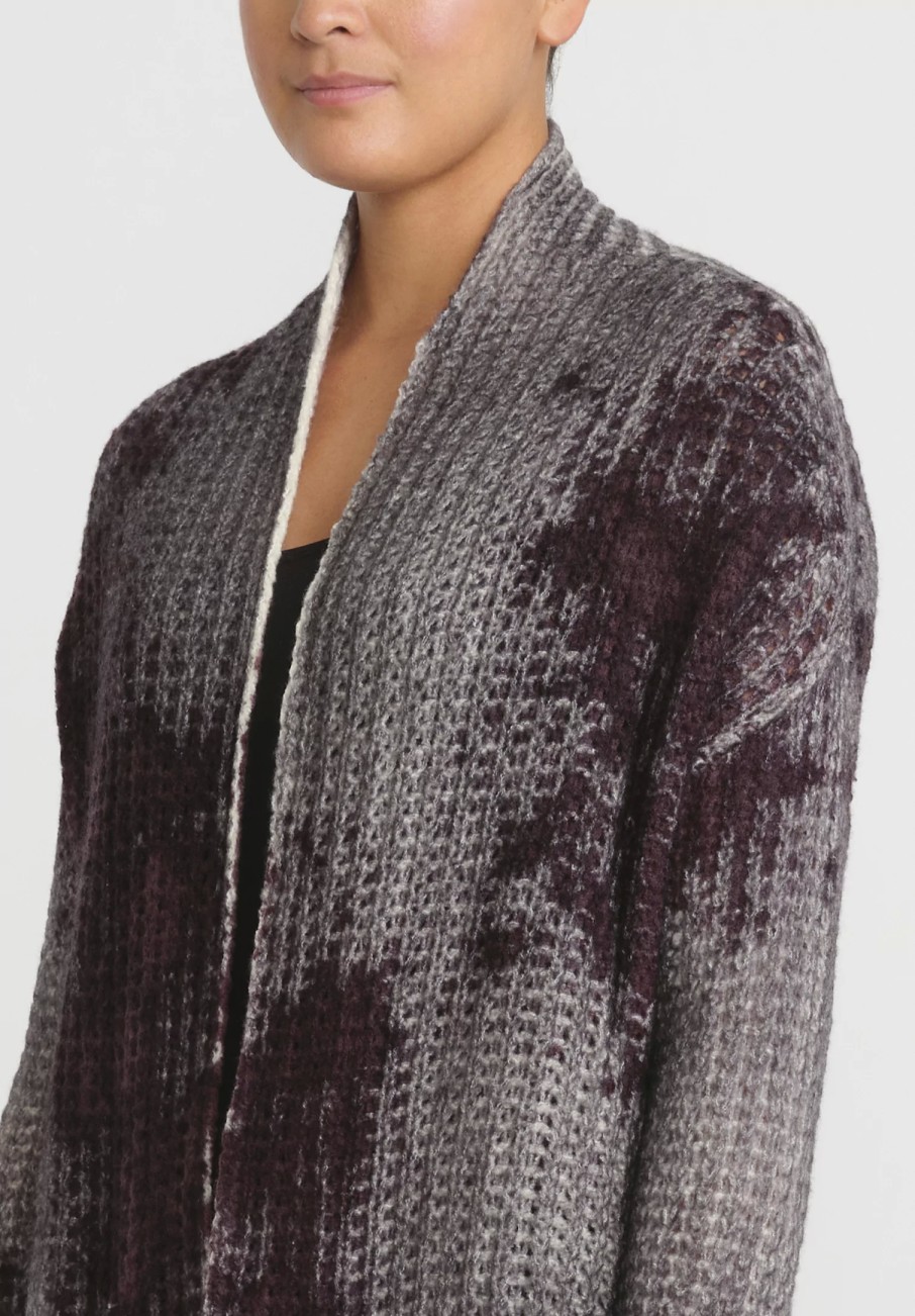 Avant Toi Knitwear | Hand-Painted Cashmere & Silk Square Knit Cardigan In Nero Seppia Purple