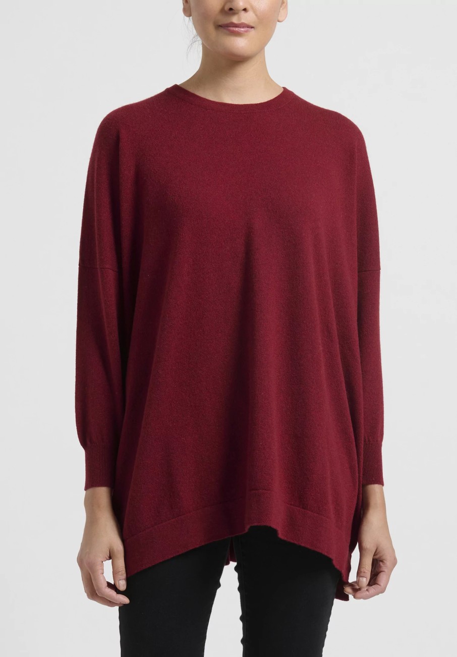 Hania New York Knitwear | Cashmere Marley Crewneck Sweater In Russet Red