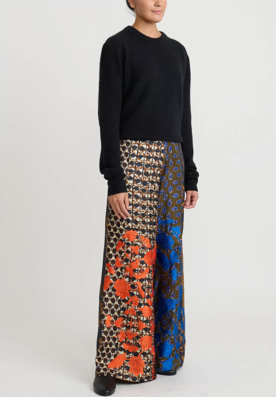 Biyan Pants | Embroidered Silk Print Pant In Blue And Orange