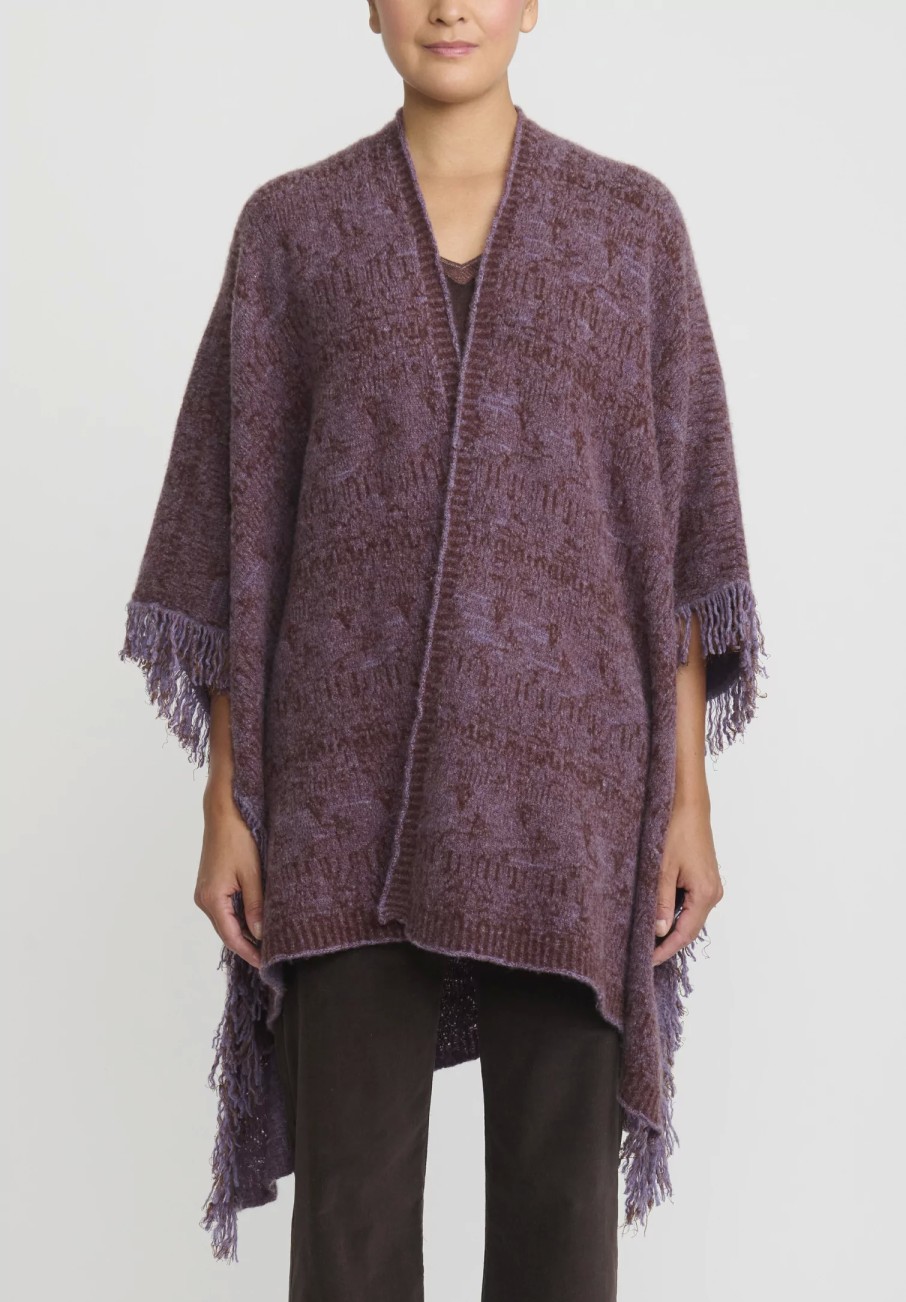 Lainey Keogh Ponchos | Cashmere Hand-Knit Poncho Cardigan In Lavender & Chestnut Brown