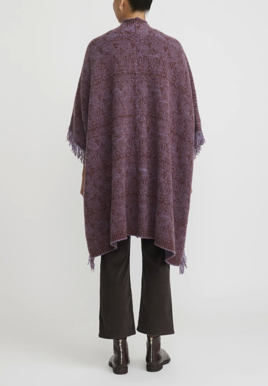 Lainey Keogh Ponchos | Cashmere Hand-Knit Poncho Cardigan In Lavender & Chestnut Brown