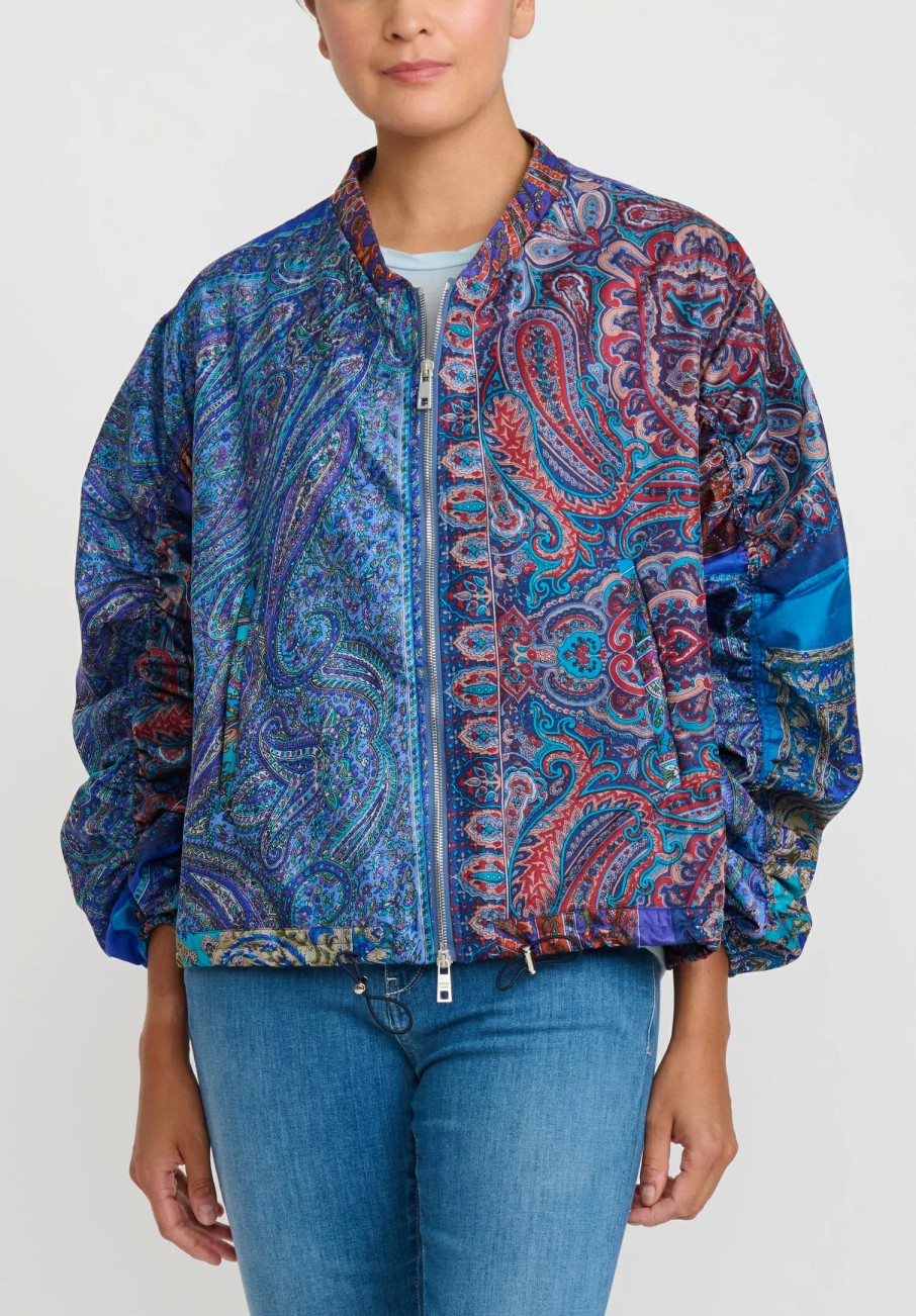 Giorgio Brato Jackets | Hand Dyed Silk Zip-Up Jacket In Blue & Orange Multi