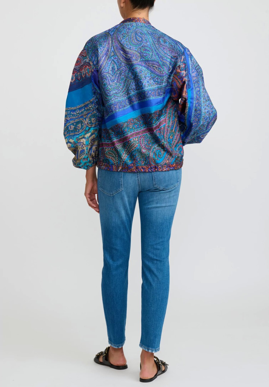 Giorgio Brato Jackets | Hand Dyed Silk Zip-Up Jacket In Blue & Orange Multi