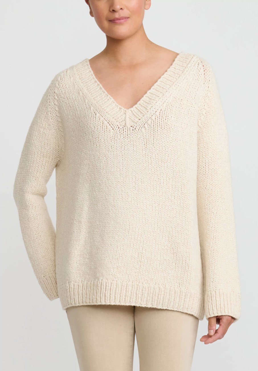 Wommelsdorff Knitwear | Hand Knit Alva Cashmere Sweater In Off White/Oatmeal