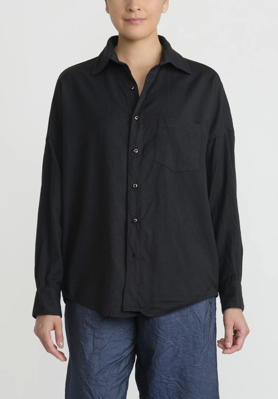 Chez Vidalenc Shirts & Blouses | Wool Mar ''Axl'' Shirt In Navy Blue