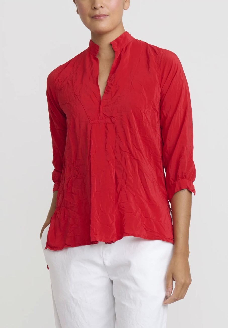 Daniela Gregis Tops | Washed Silk Pepe Kora Shirt In Rosso Red