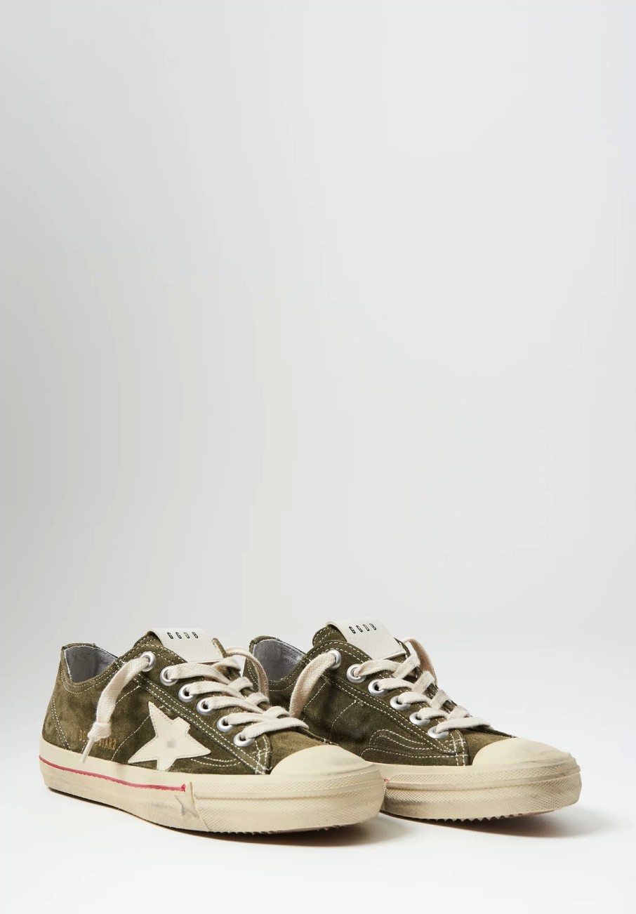 Golden Goose Sneakers | Suede And Leather V-Star 2 Sneakers In Green & Ivory