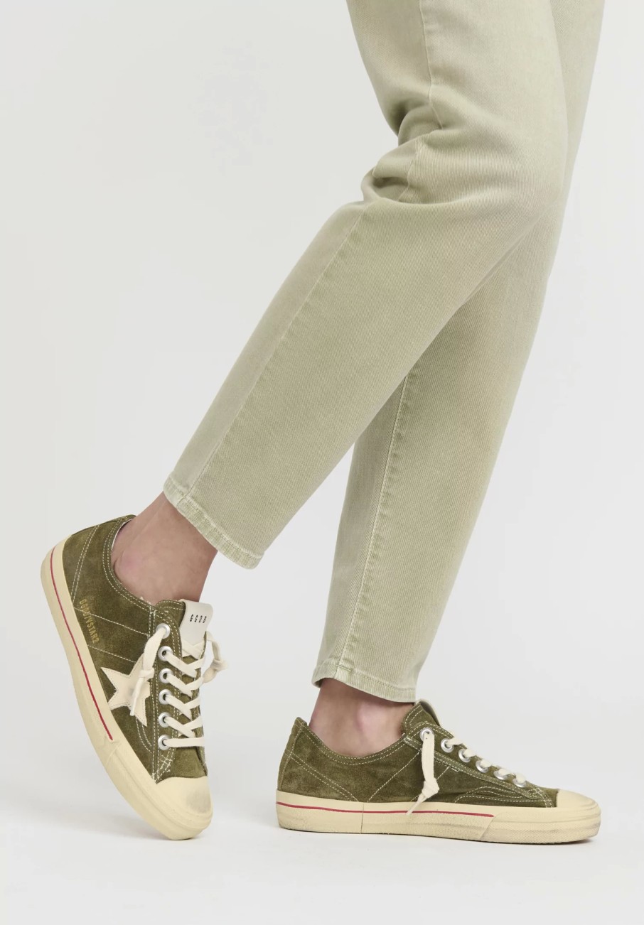 Golden Goose Sneakers | Suede And Leather V-Star 2 Sneakers In Green & Ivory