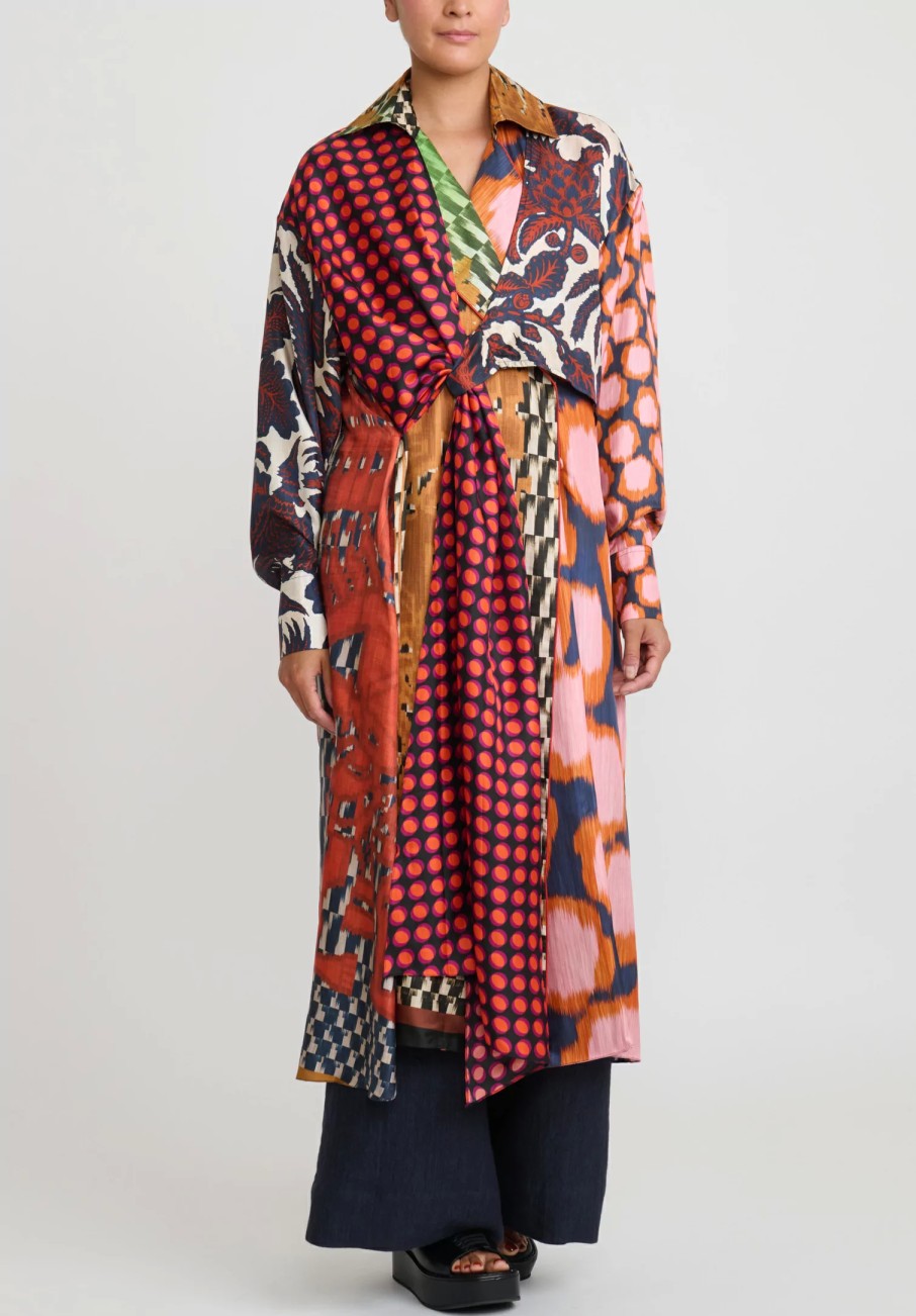 Biyan Decorative Coats | Silk Ryke Patchwork Print Coat In Copper & Yellow Multi