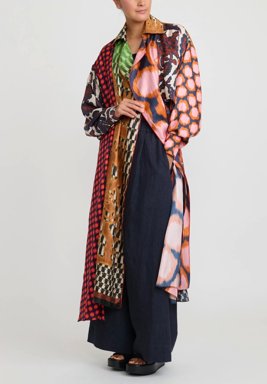 Biyan Decorative Coats | Silk Ryke Patchwork Print Coat In Copper & Yellow Multi