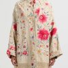 By Walid One Of A Kind | Silk Piano Shawl Basma Coat In Ivory & Pink Flowers