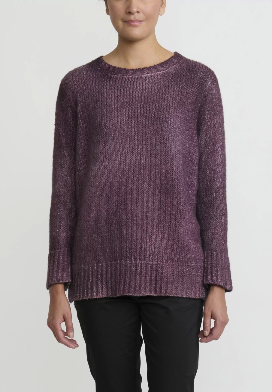 Avant Toi Knitwear | Hand-Painted Side Slit Sweater In Nero Rhubarb Purple